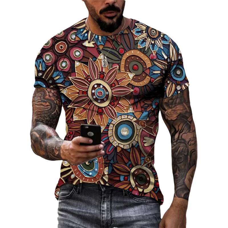 Fashion Beautiful Personality Plant Flowers Unisex T-shirts Summer 3D Street Style Trend Men Round Neck Short Sleeve Print Tees