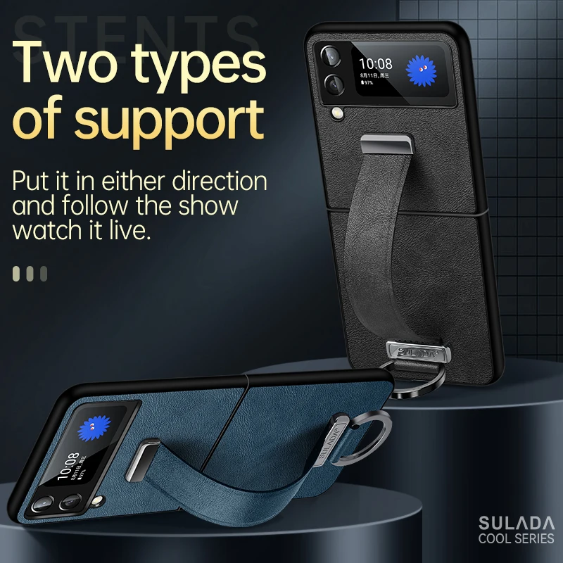 

Чехол для Samsung Galaxy Z Flip 5, крутой чехол SULADA с ремешком на руку для Samsung z flip 4 Flip 3, складной кожаный чехол для S22 S22 Ultra