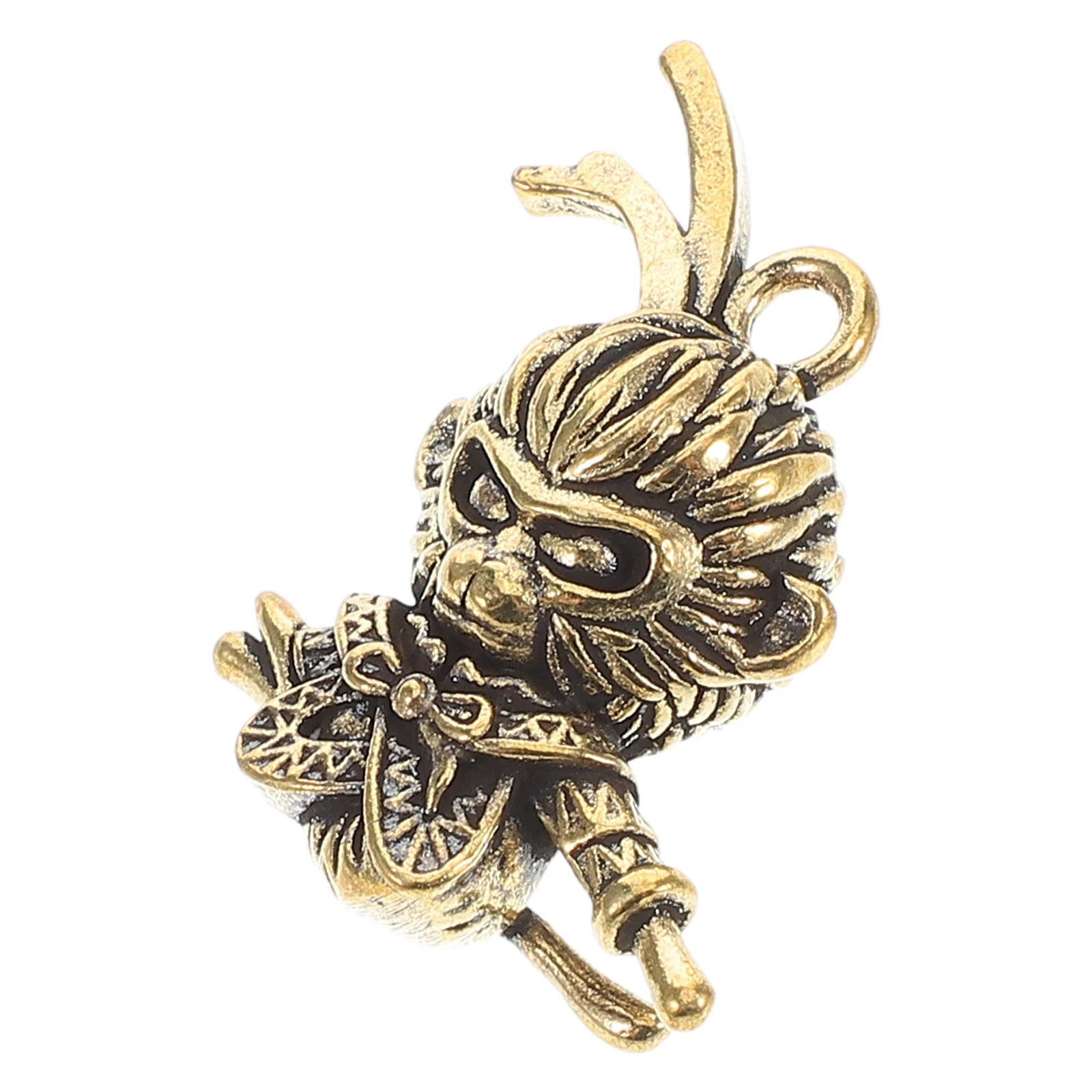 Key Fob Monkey King Pendant Wallet Keychain Chinese Charms Good Luck Dark Brown Brass Statue Metal