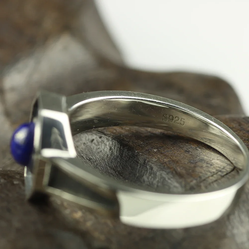 Original Design 925 Sterling Silver Rings For Men and women With Natural Lapis Lazuli Stone Hexagon Shaped Elegant Jewelry Ring