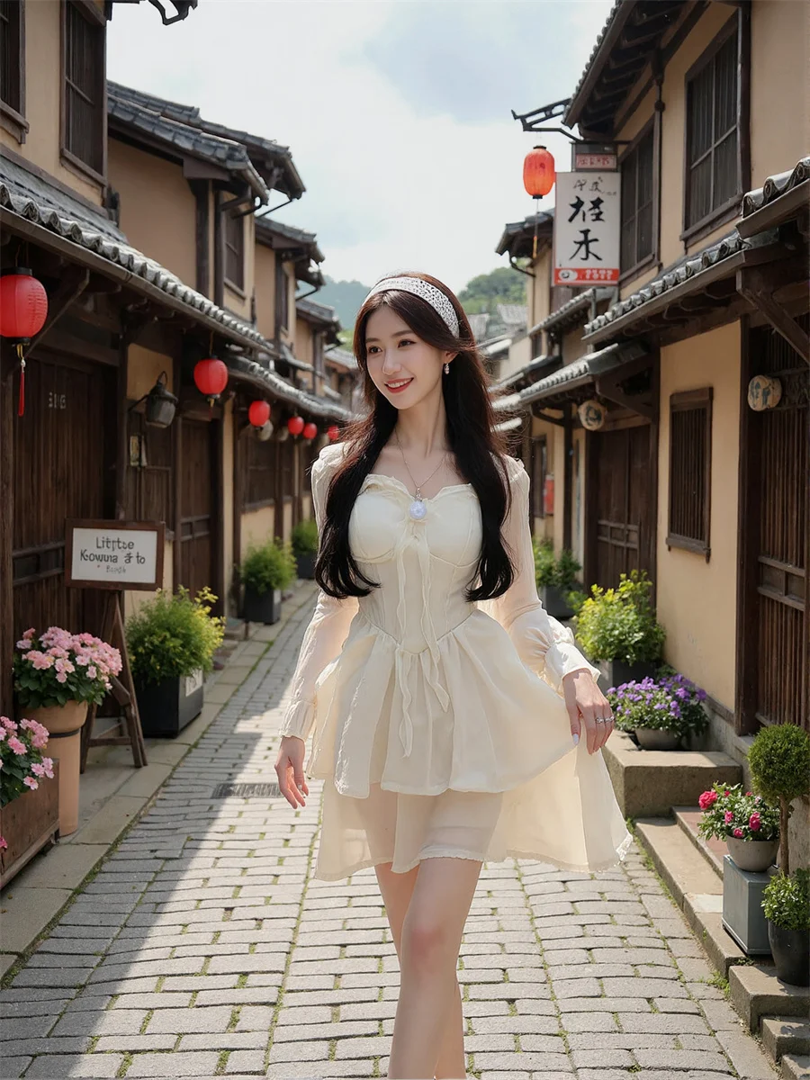 여성용 흰색 드레스 A라인 리본 단색 봄 편안한 얇은 휴가용 컷아웃 펜슬 글리터 스택드 오피스 외출용