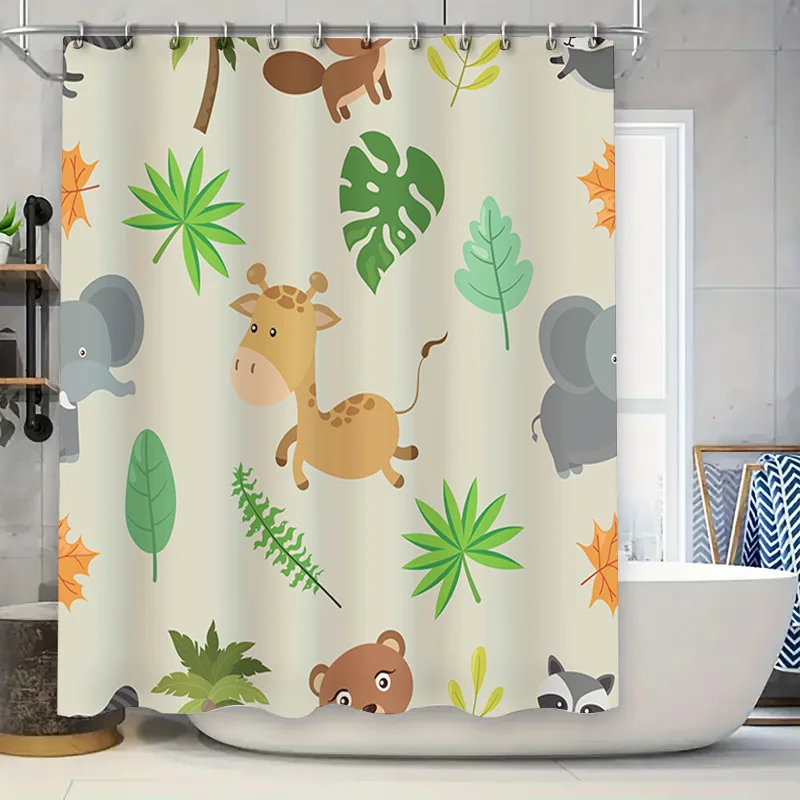 

Занавеска для душа с принтом листьев животных для декора ванной комнаты, зеленые листья, узор, украшение дома, водонепроницаемый коврик для ванной, несколько размеров