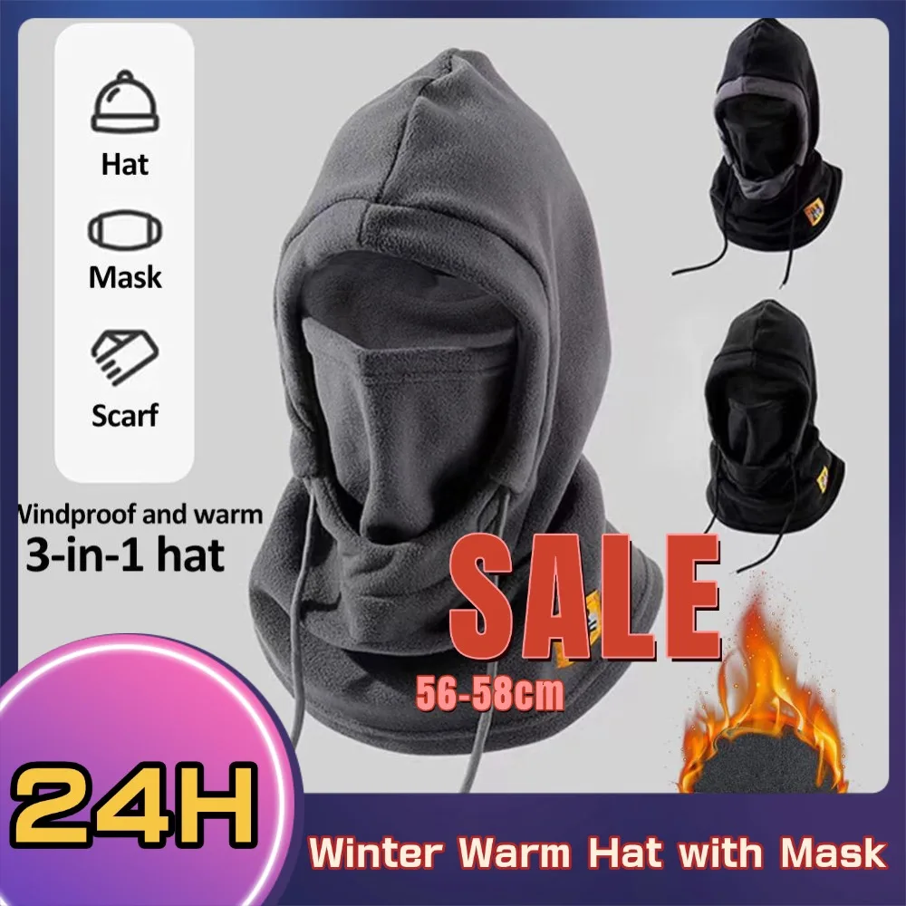 Winter Warm Hat with Mask and Neck Warmer 3-in-1 Windproof Balaclava for Men Women Masked Hat Cycling Cold Weather Protection