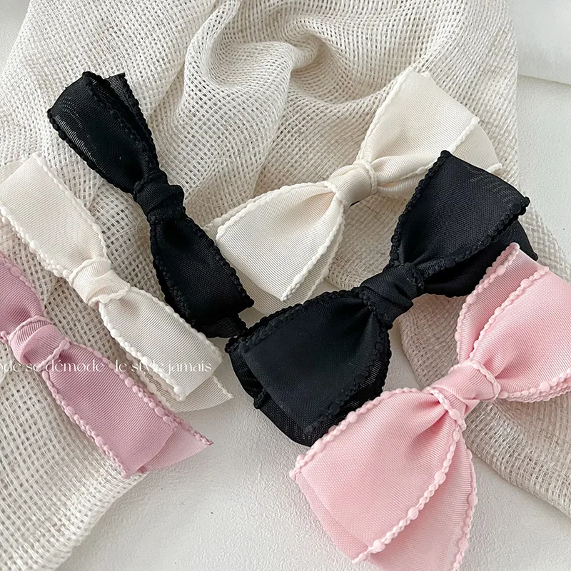 Korean version of the soft texture cream beige classic black cute texture bow duckbill clip spring clip hairpin hair accessories