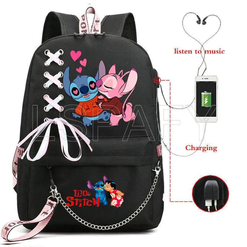 Lilo And Stitch Multifunction USB Charge School Bags Students Boys Girls Rucksack Laptop Backpack for Teenagers Travel Bags