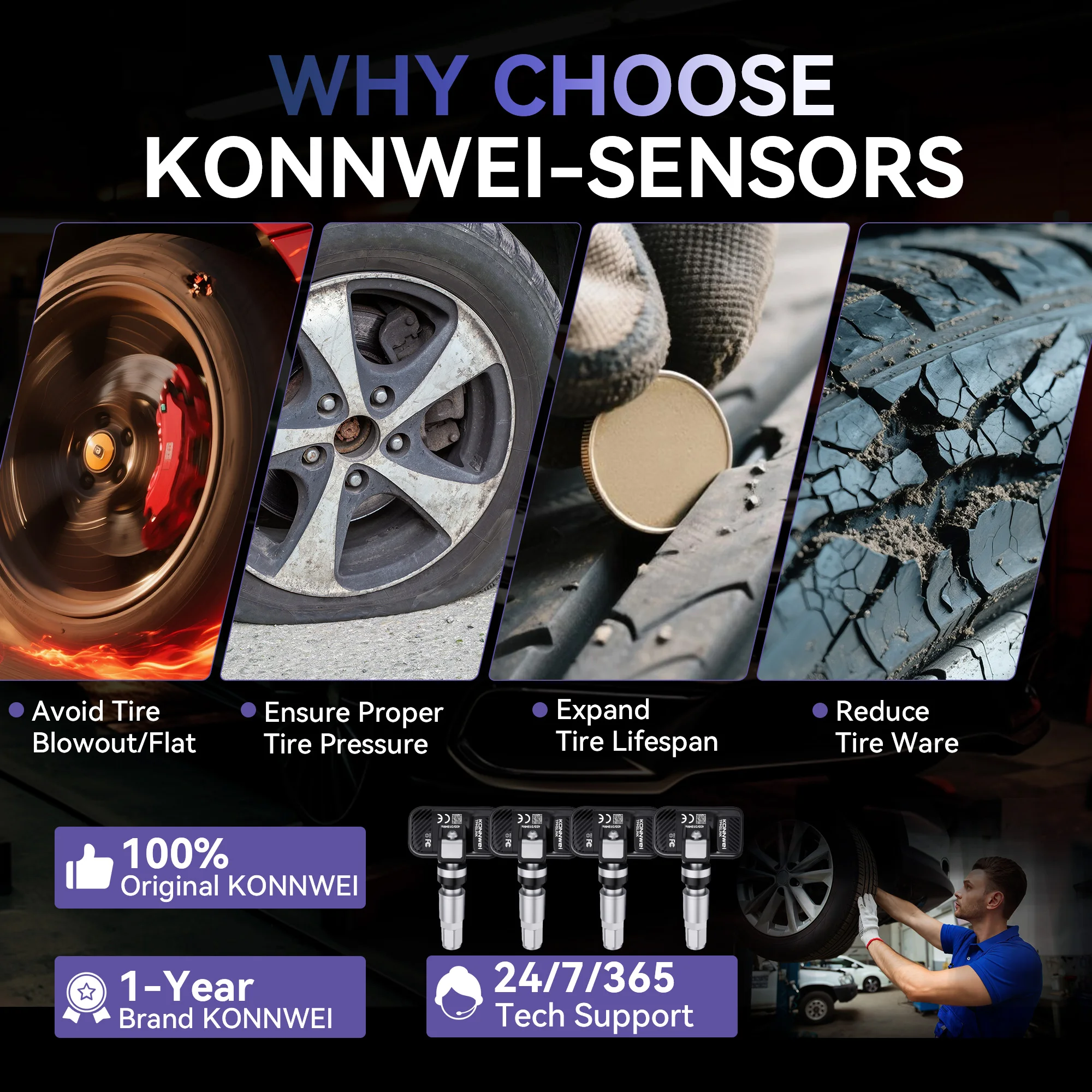 2026 KONNWEI Car Tire TPMS Sensor 433/315MHz Dual-channel Wireless Programing OBD Relearn Tool CELL Tire Pressure Monitor System view 5