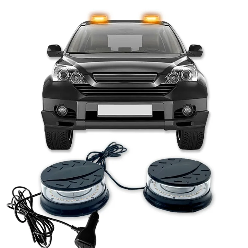 2Pcs Magnetic Mount Yellow LED Strobe Warning Light 12-24V Car Engineering Vehicle Roof Flash Emergency Lamp