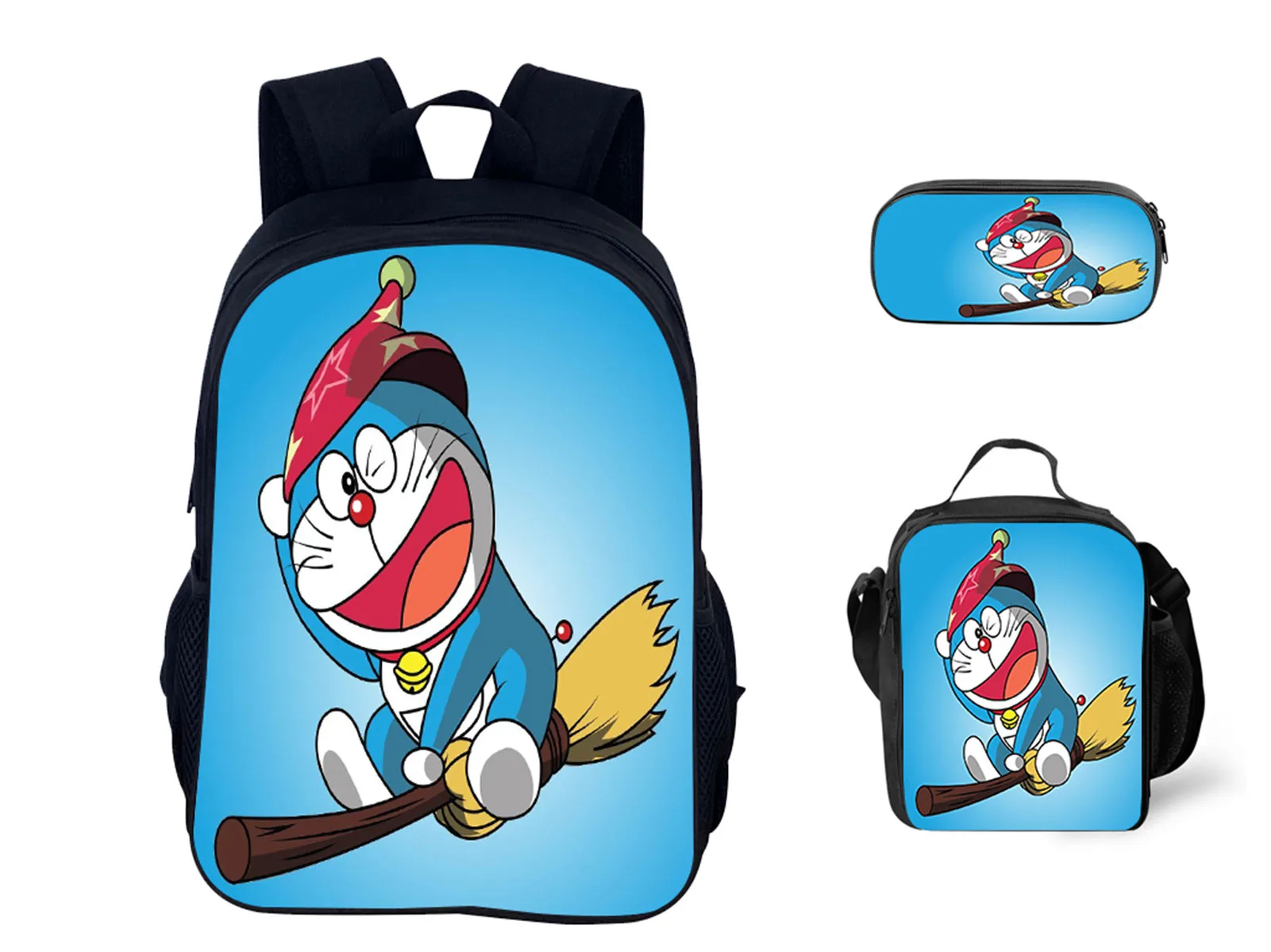 

HOT Student Doraemon Cute Backpack and Insulated Classic Lunch Box Pencil Case 3Pcs Set Daypack for Girls