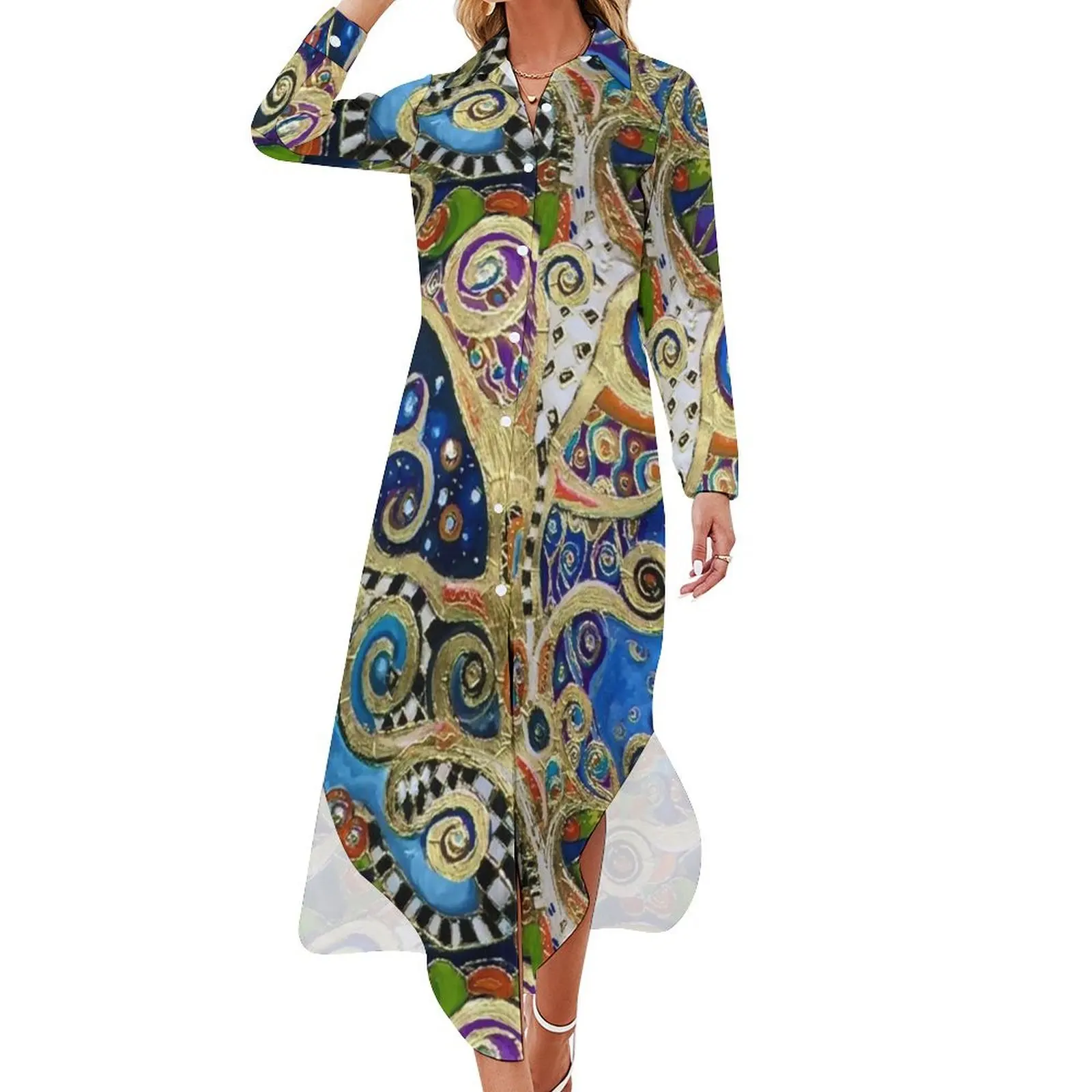 

The Changing Seasons of Klimt Long Sleeved Shirt Dress elegant women's dresses for wedding Female dress