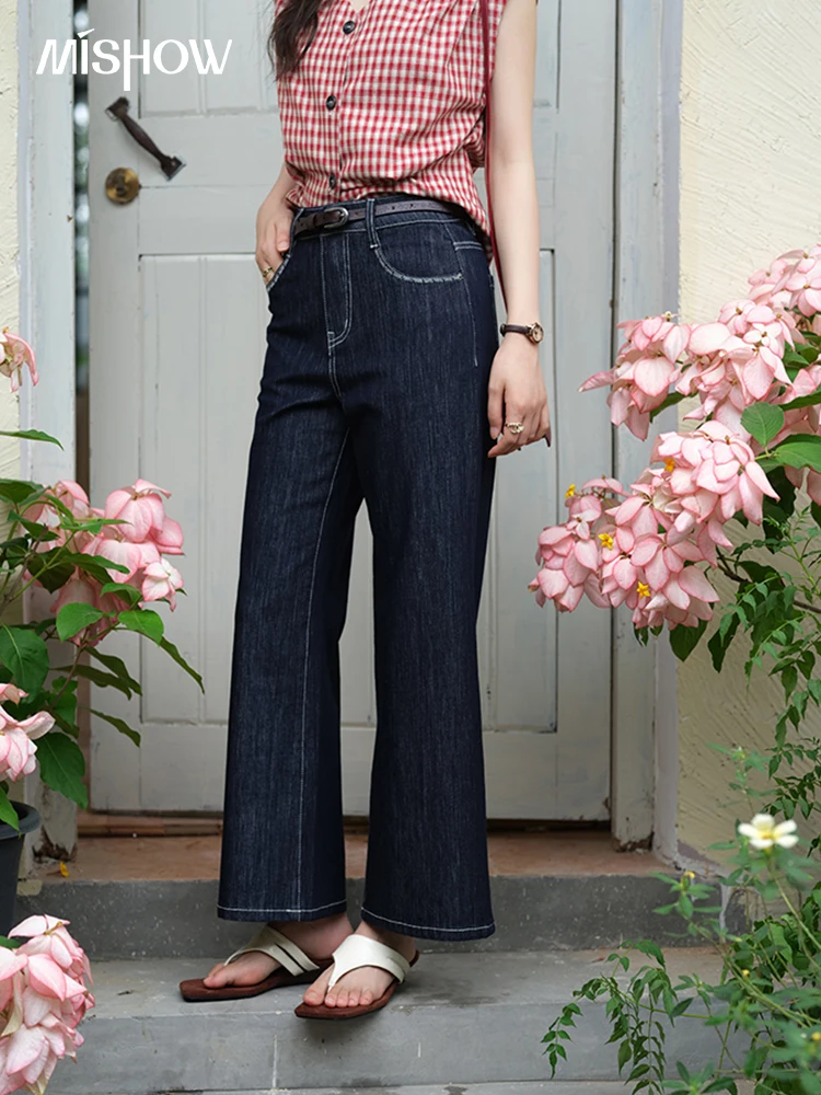 MISHOW Women's Fashion Flared Jeans 2025 Summer New Casual Zipper Pocket High Waist Straight Pants Ladies Clothing MXE37K1010