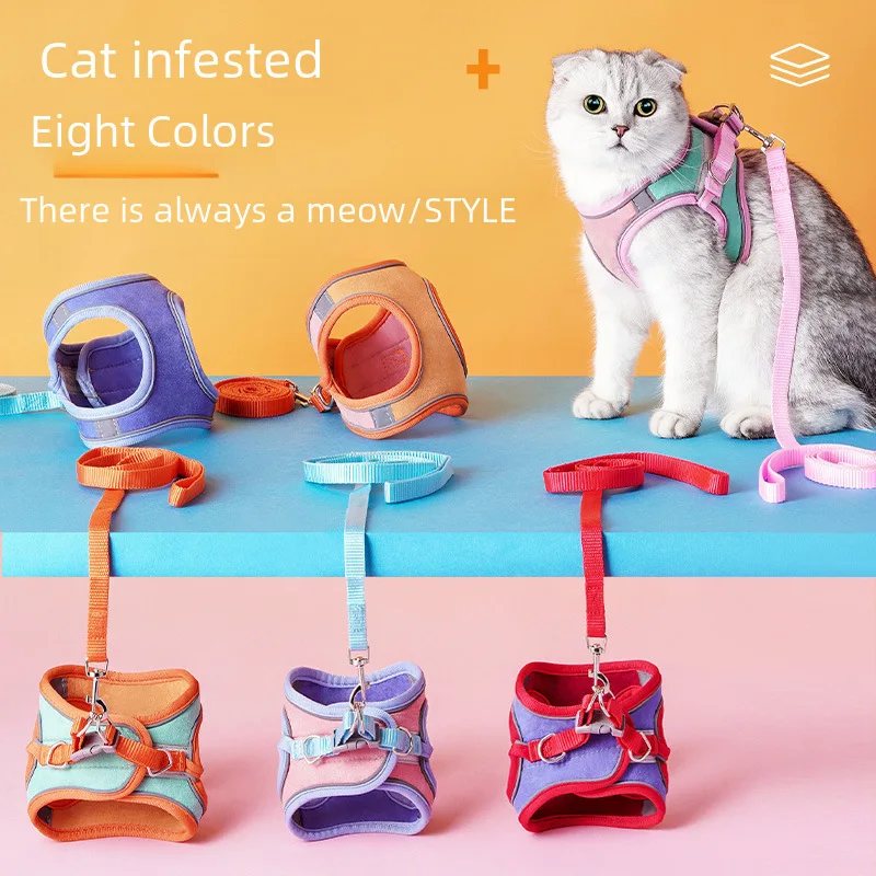 Walking cat traction cat chest strap vest reflective anti-Break Free cat walking rope breathable pet supplies spot wholesale