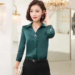 Vestiti delle donne nuovo sottile primavera autunno tutto-fiammifero coreano camicia a maniche lunghe top bottoni solido Polo collo camicetta tendenza moda