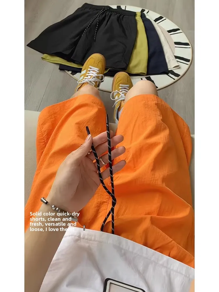 

Мужские летние тонкие шорты Dopne Orange Ice Silk Quick Dry до колена, свободного кроя, для пляжа, повседневные, прямые, из четырех-пяти частей