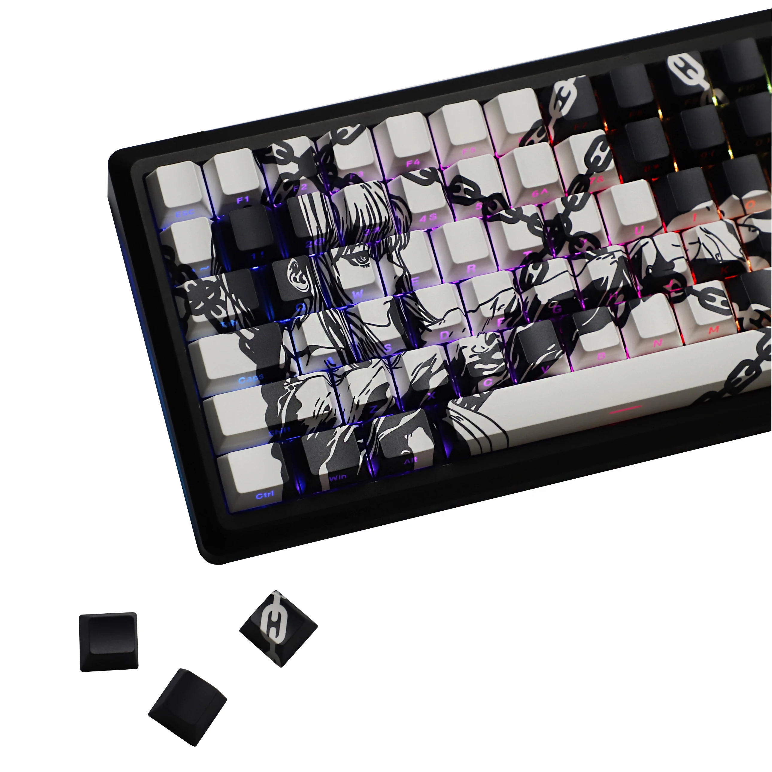 

YMDK 132 клавиши Chain People Cherry Profile Sidelit Dye Sub PBT колпачки для механической клавиатуры 61/64/75/84/87/98/100/104/108 MX