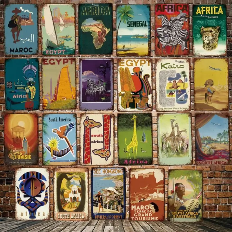 [Mike86 ] جنوب أفريقيا إسيوبت السنغال تونسي كايرو ماروك الزرافة زيبرا الأسد السفر المعادن الملصقات تين تسجيل ديكو 20*30 سم LT-1