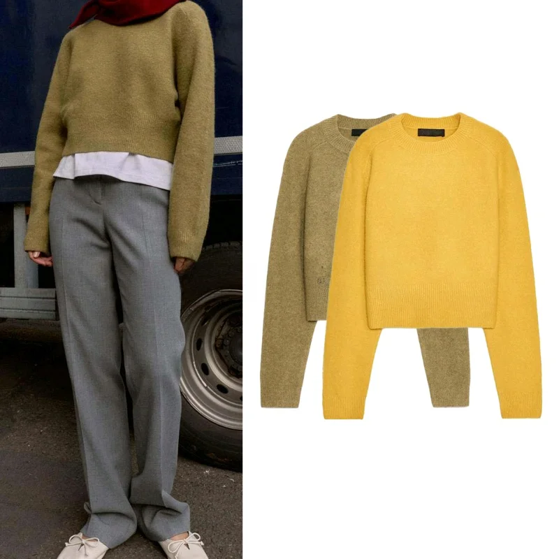 

Autumn Winter New Women's Long Sve Knitted Sweater Soft Basic round Ne Decorative Layer Casual Comfortable Polyester