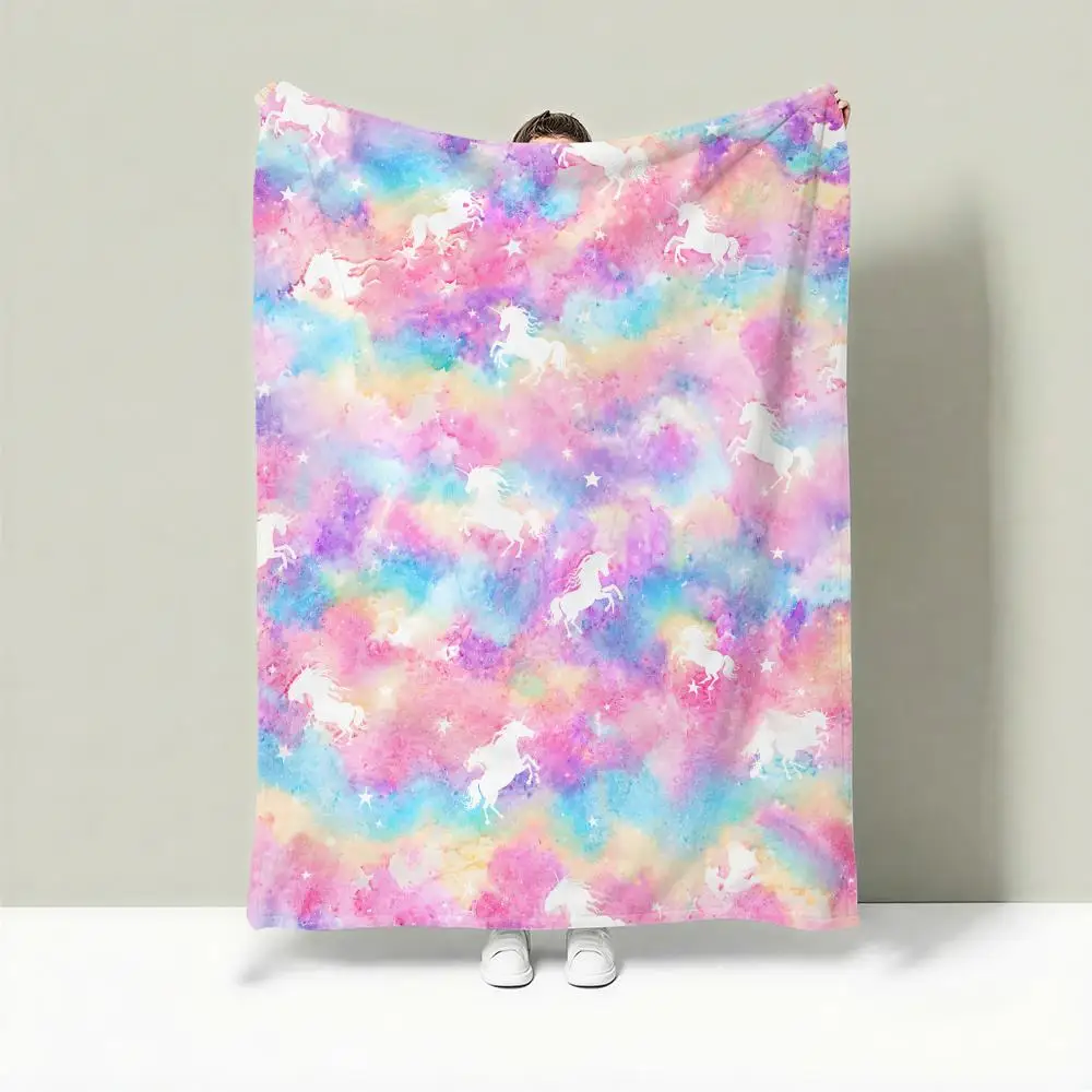 Rainbow Swan Galaxy Set Throw Lightweight 240g Flannel Blanket Soft Skin-friendly for Summer Cooling
