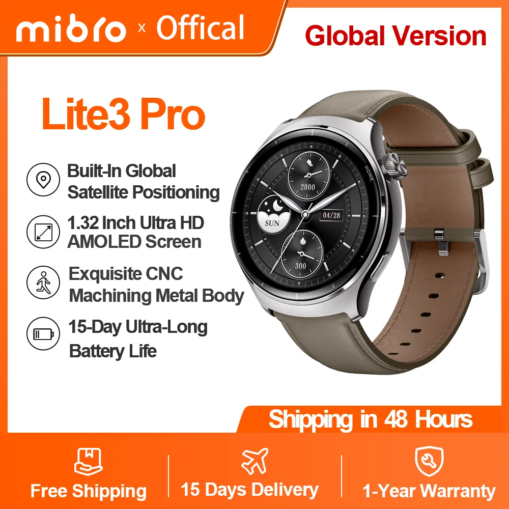 Mibro Lite3 Pro Умные часы Global 1.32Inch 466 * 466 пиксельный экран HD Встроенный GPS чип Bluetooth Вызов AOD Металлический корпус 5ATM