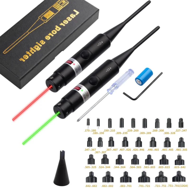 

Tactical RedGreen Laser Bore Sight Kit for .177 to .64 .78 Caliber Universal Rifles Pistols Laser Boresighter with Button Switch