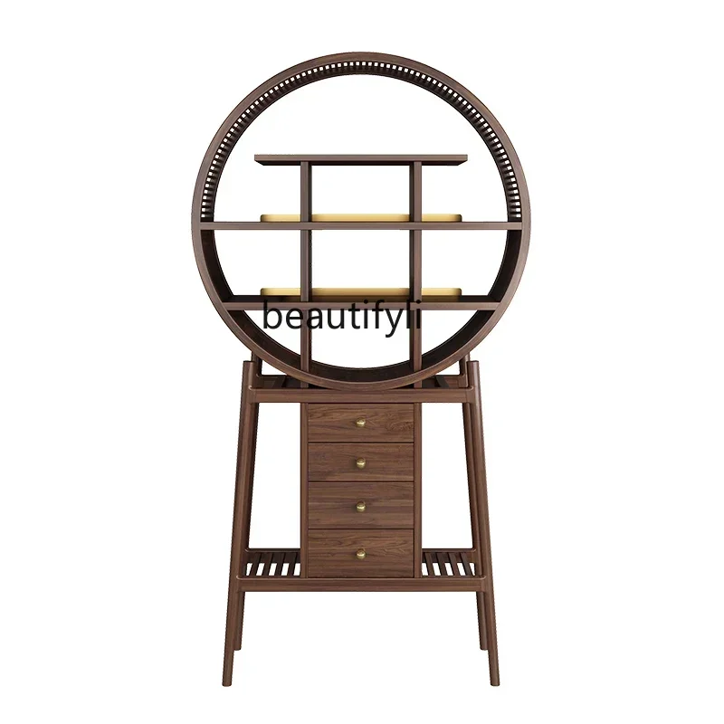 

pg46New Chinese black walnut solid wood tea cabinet light luxury display rack Zen shelf bookcase Bogu shelf