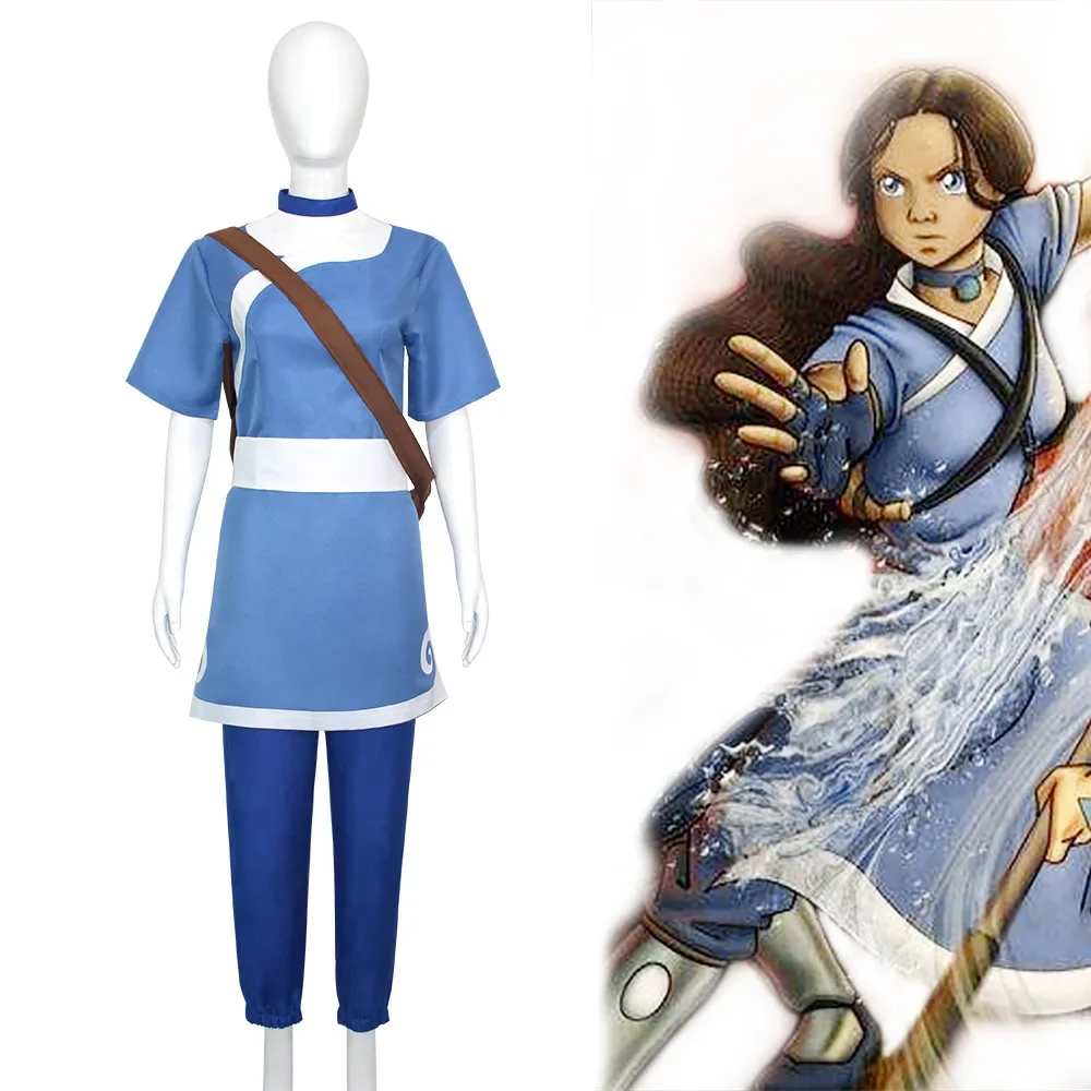 avatar the last airbender katara men cosplay Costume Anime Avatar the last Airbender Cosplay Costume Necklace Bag Wig shoes boot