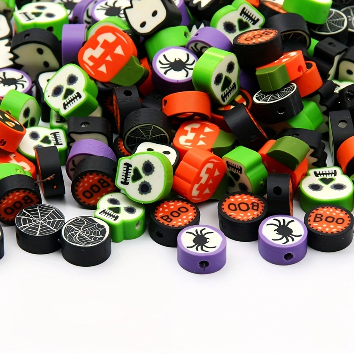 200/100pcs 10mm Random styles Halloween Series Soft Pottery Spacer Beads For DIY Handmade Making