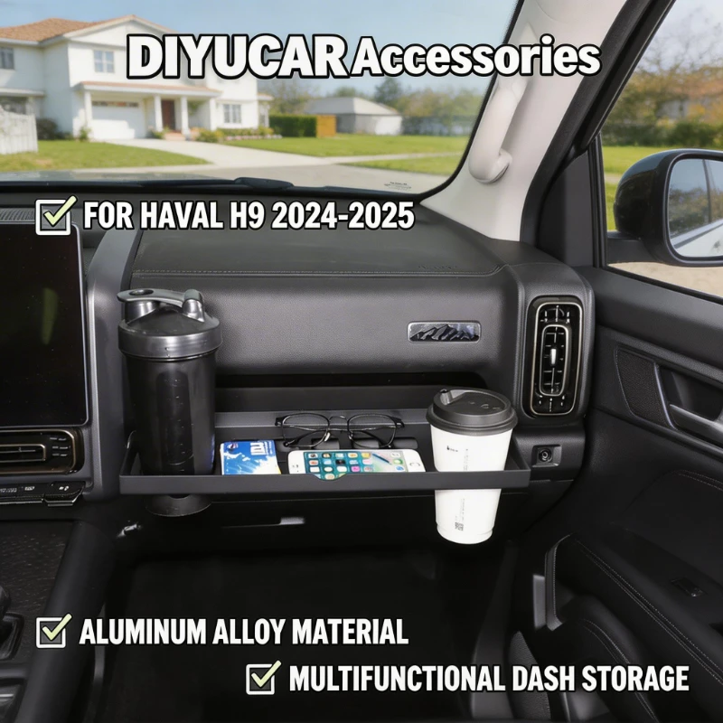 For Haval H9 24-26 Aluminum Alloy Black Car Co-Pilot Storage Rack Multifunctional Shelf Fold Table Rack Interior Car Accessories