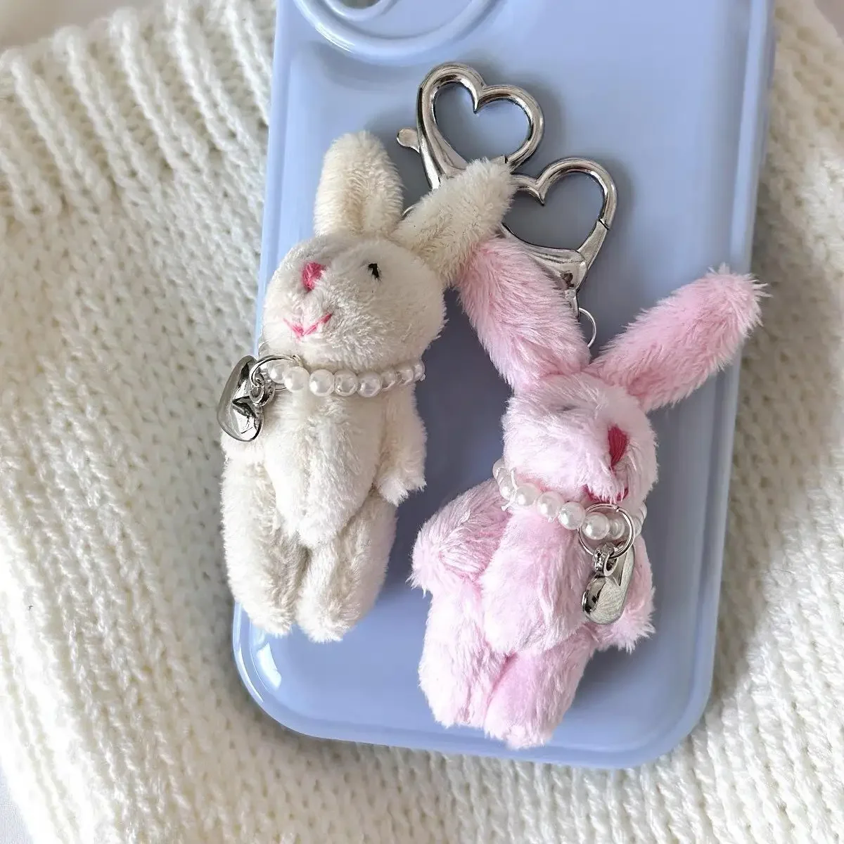 Porte-clés ours lapin de dessin animé pour femmes et filles, pendentif de sac en peluche fait à la main, perles de coeur animal mignon, accessoires de beurre, cadeau