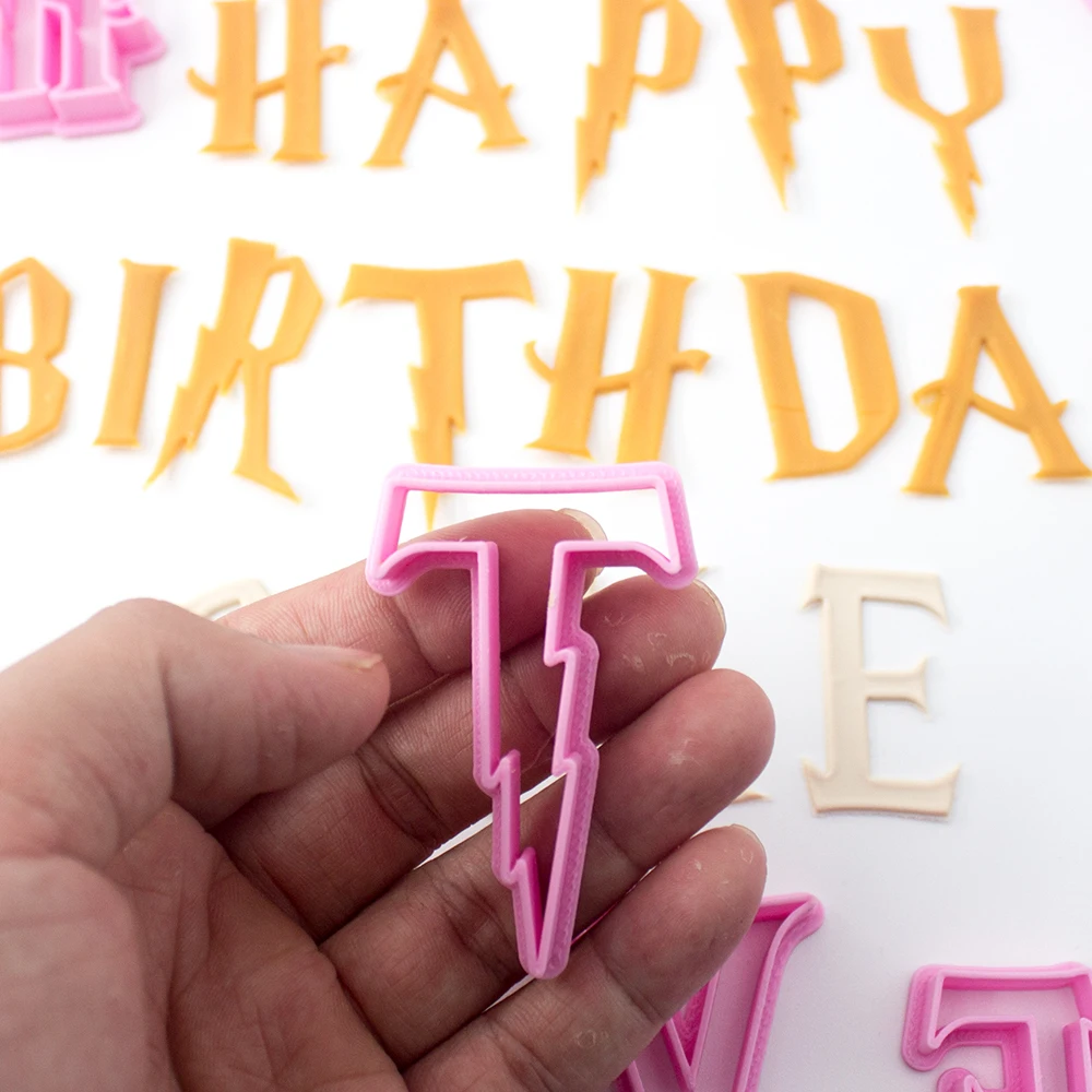 1.5inch Love Baby Girl Happy Birthday Letters Cookie Cutter Alphabet Stamp Set Plastic Embossing Baking Create Cake Decorating