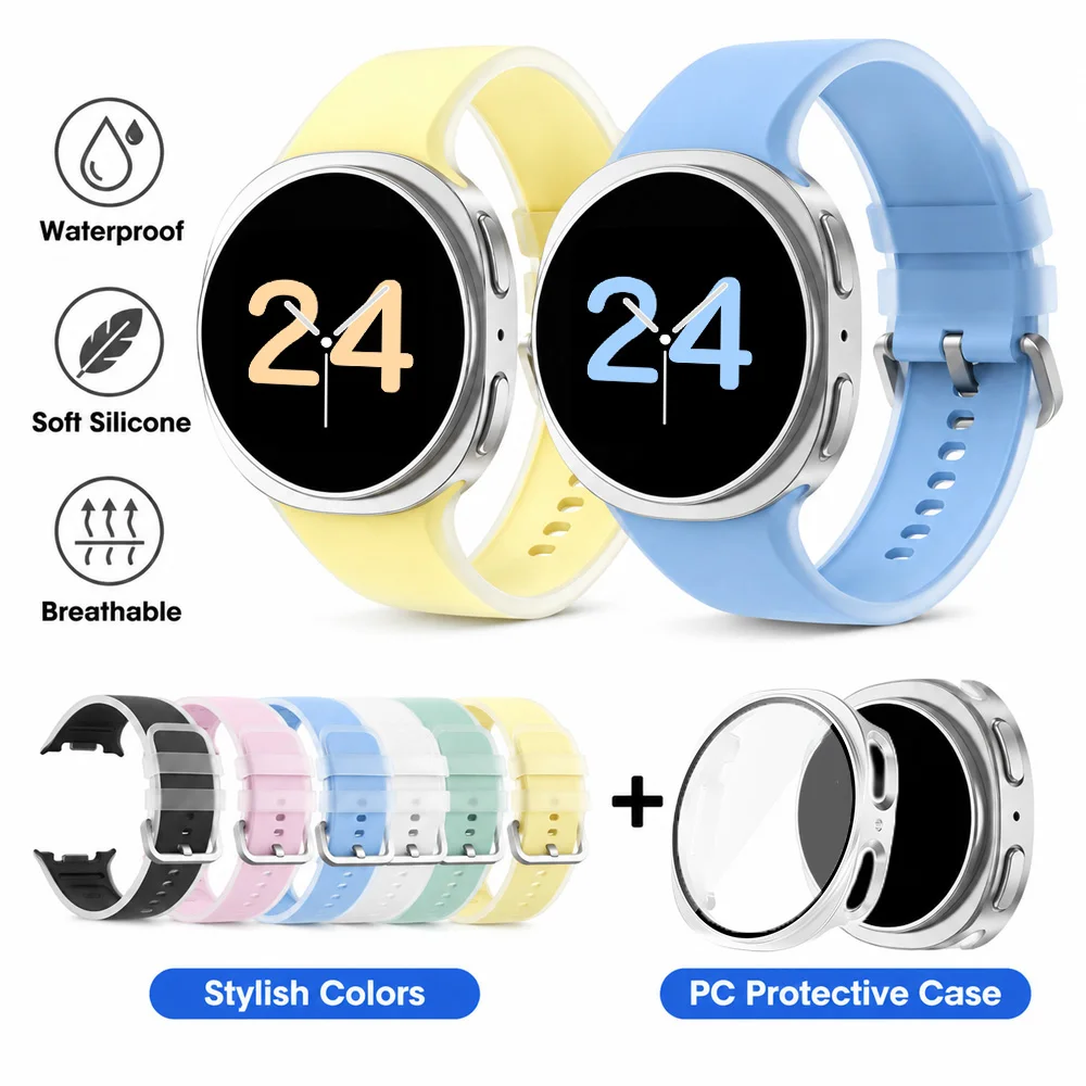 Case+Band for Samsung Galaxy Watch 8 9 40mm 44mm Glass screen Hollow protector Sport Silicone Strap Galaxy watch 9/8 Accessories