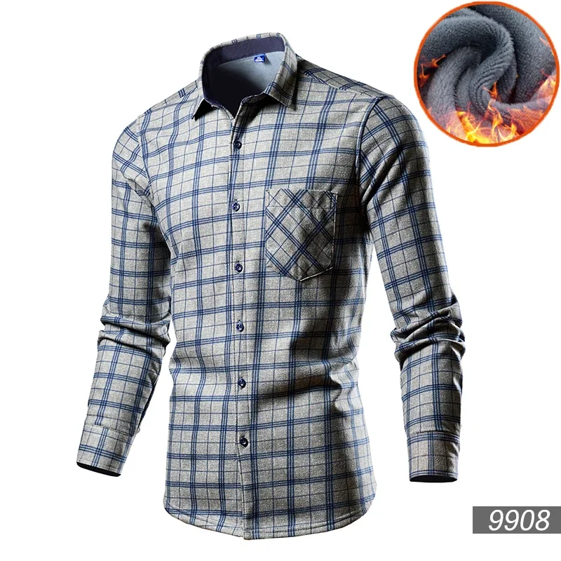 Camisa de manga larga con patrón a cuadros para hombre, camisa gruesa y cálida informal de alta calidad, suave, talla grande, Tops 5XL-M, otoño e invierno, 2024