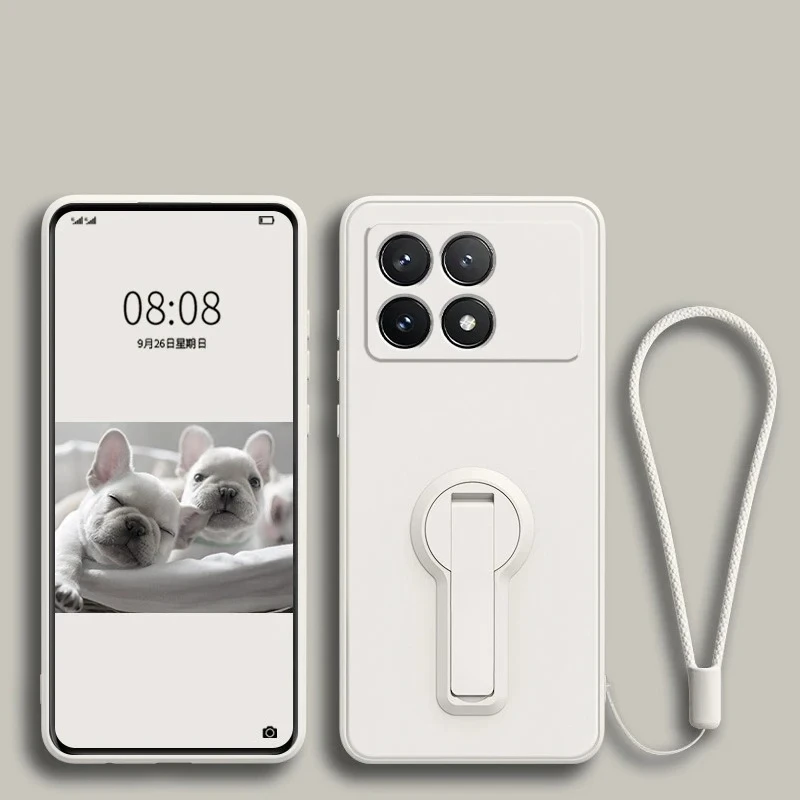 Flüssiges Silikon-Lanyard-Softcase für Xiaomi Poco X6 Neo X5 X4 X3 M6 M5 S M4 F6 Pro 5G C75 C65 X3NFC, stoßfeste Stand-Rückseite