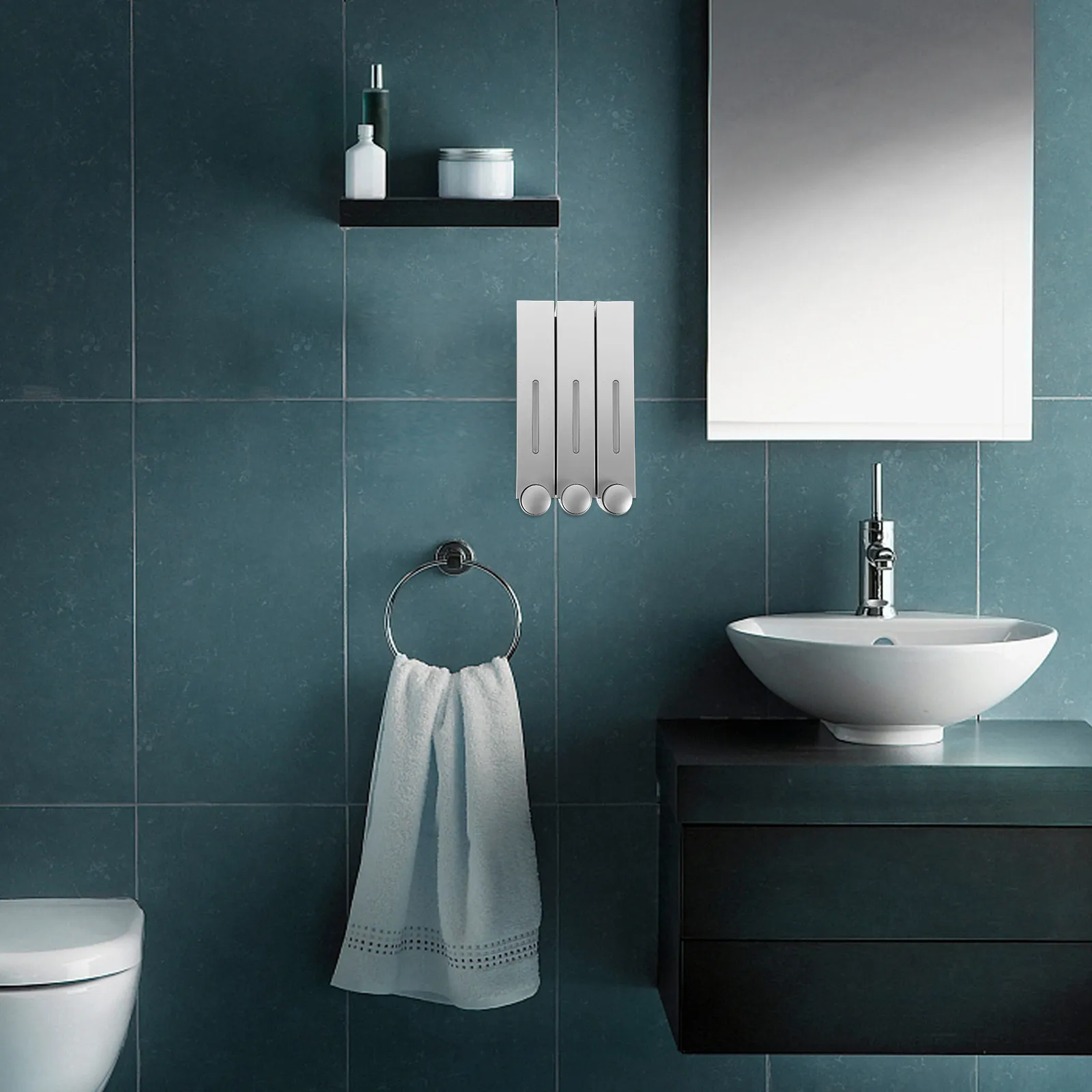 

3 Chamber Soap Dispenser Wall Mounted Shower Gel Shampoo Conditioner Manual Bathroom Shower Dispenser Holder Soap Organizer