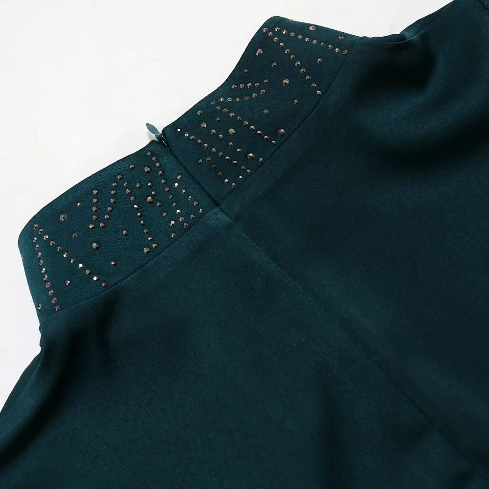 Elegante abito da sera da donna musulmana Abiti sfumati con maniche a sbuffo alla moda Abito da festa con lacci con colletto alla coreana Abaya con diamanti glitterati