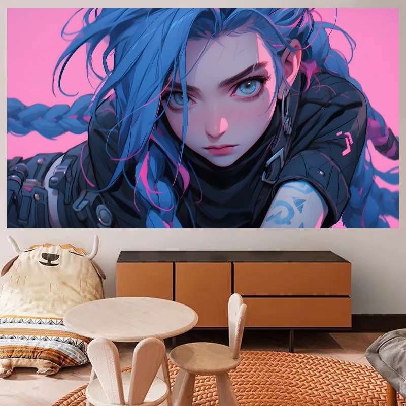 League of Legends Arcane Jinx Background Cloth Room Decoration Hanging Cloth Bedroom Decoration Tapestry Home Decoration