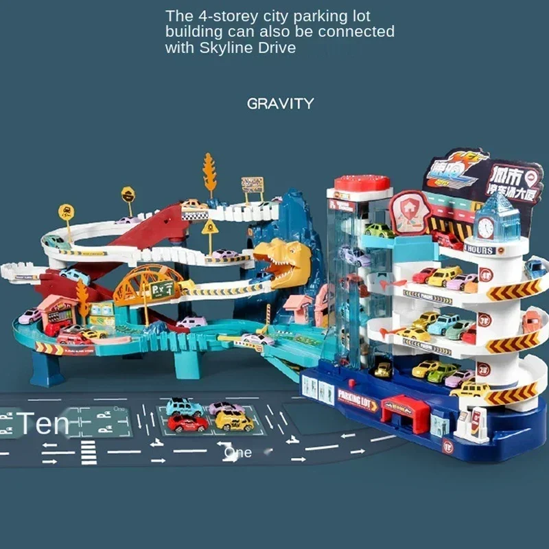 Elektryczny pociąg z dinozaurami, parking, przygoda, wyścigi, zabawki pociągowe, zabawki edukacyjne dla dzieci, mechaniczne, interaktywne pociągi.