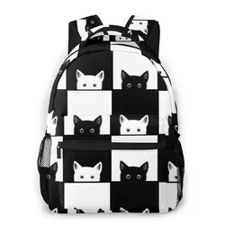 Women Backpack Kids School Bag for Teenage Girls Black White Cat Chess Board Female Laptop Notebook Bagpack Travel BackPack 2023