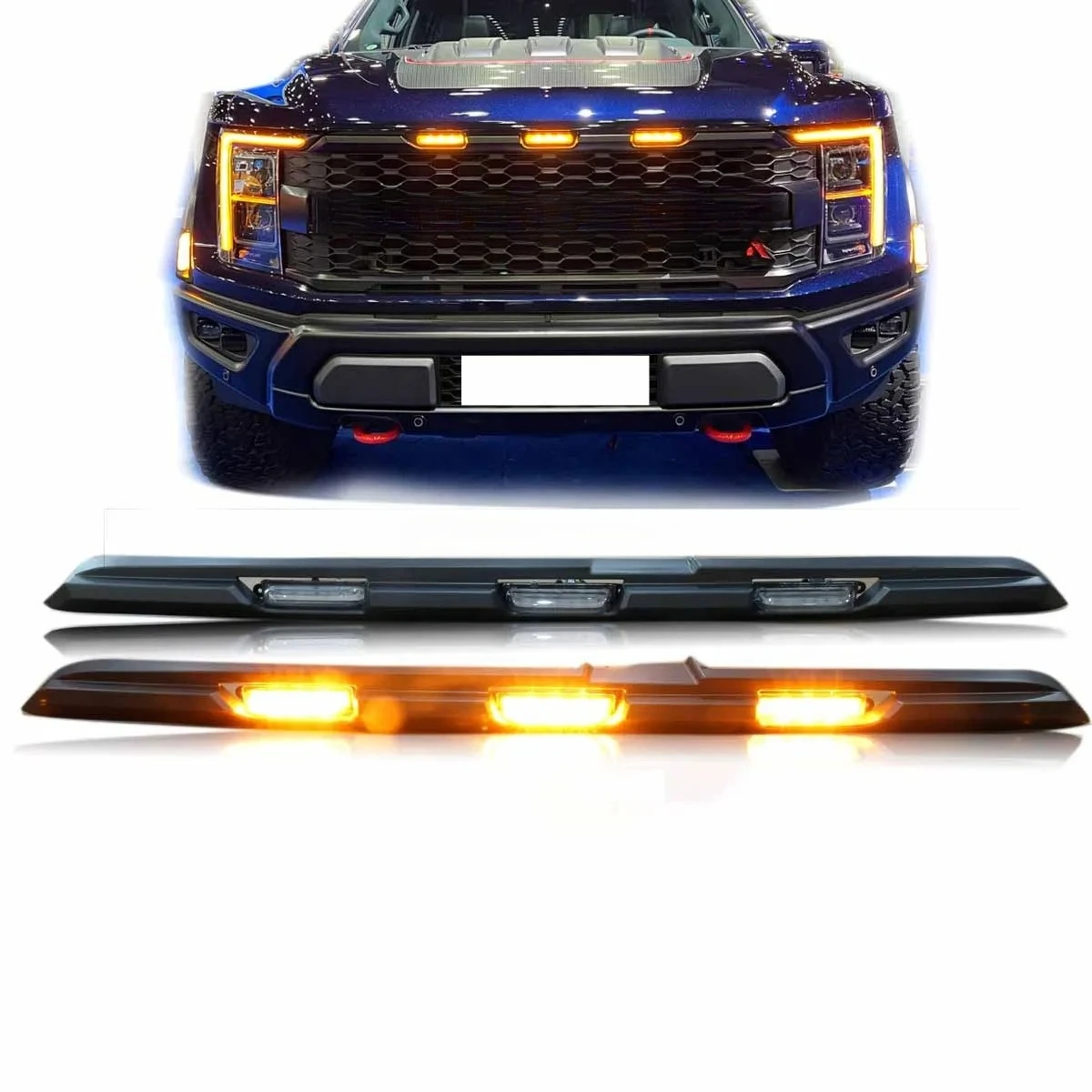 

Центральная передняя решетка с цельной светодиодной фарой и третьим стоп-сигналом для Ford F-150 Raptor 2022-2023, аксессуары, противотуманная фара, бампер, обвес