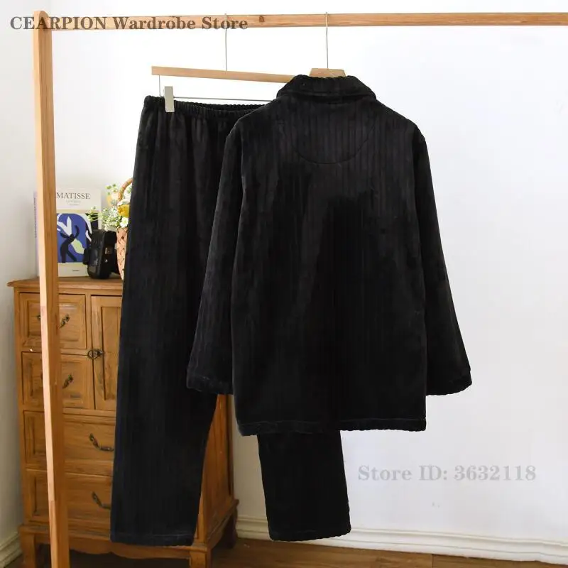 Men's Coral Fleece Pajamas Autumn Winter New Long Sleeve Sleepwear Trouser Pyjamas Suits Home Clothes Thick Flannel Home Clothes