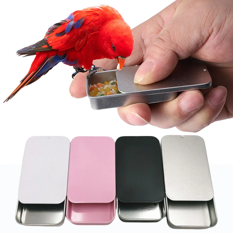 1PC Mini Bird Training Food Jar Parrot Hand-held Feeder Bird IQ Growth Training Tools Interactive Toys Iron Tank Bird Feeding