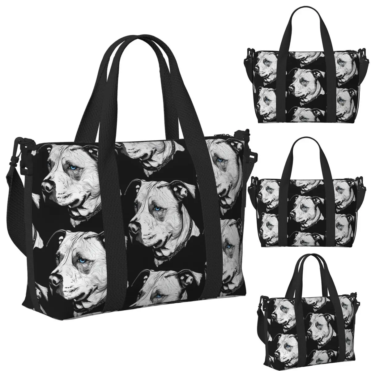 

Пляжная дорожная сумка Minimalist Line Pitbull с голубыми глазами, большая вместительная сумка для спортзала, спортивная женская дорожная сумка для покупок