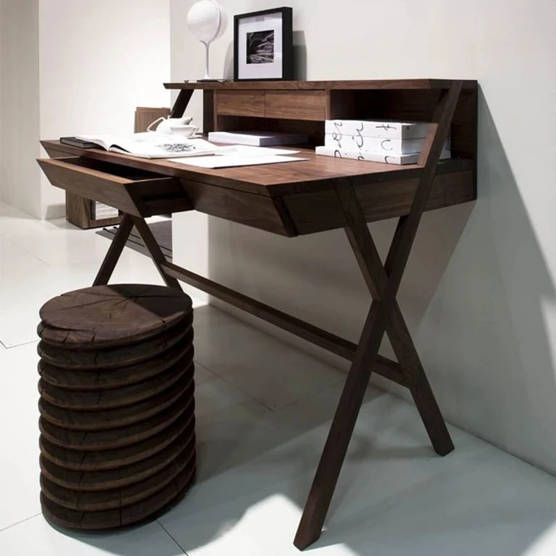 Meja komputer minimalis Italia untuk rumah kantor, meja kayu solid