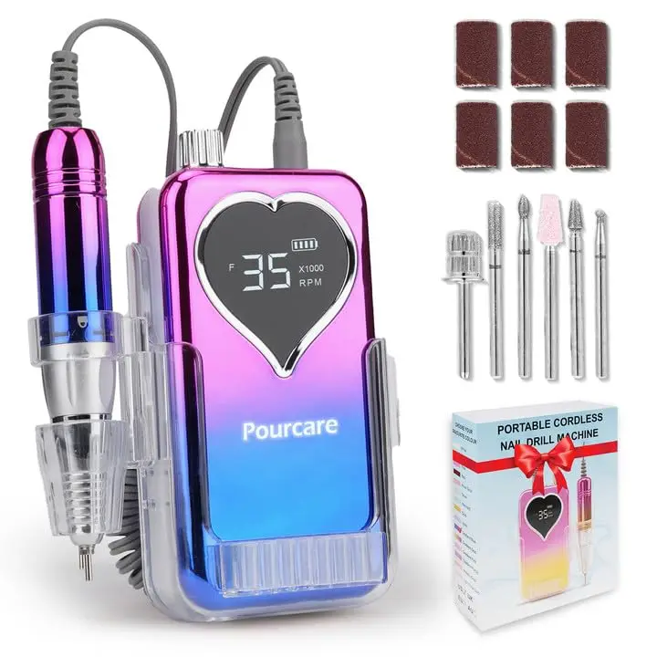 Professional Rechargeable Nail Drill Kit, 35000 RPM Electric File for Home Salon, Sunset Blue