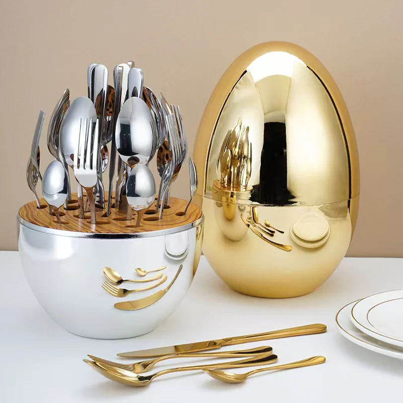 Silver Egg Gold Egg Light Luxury Stainless Steel Tableware Luxury High end Western Tableware Knife, Fork, Spoon 24 Piece Set