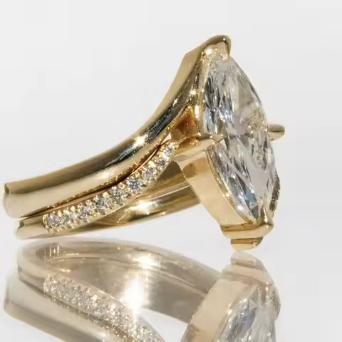 TFGLBU D Color 3CT Marquise Cut Moissanite Ring Set for Women Wedding Proposal Lab Diamond Solid S925 Silver Plated 18k Jewelry