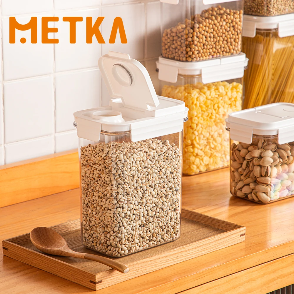 METKA Seal Box Jar Rice Grains Food Container Tank Fresh Stackable Drawer Portable Storage Kitchen Accessories Tool Tea Coffee