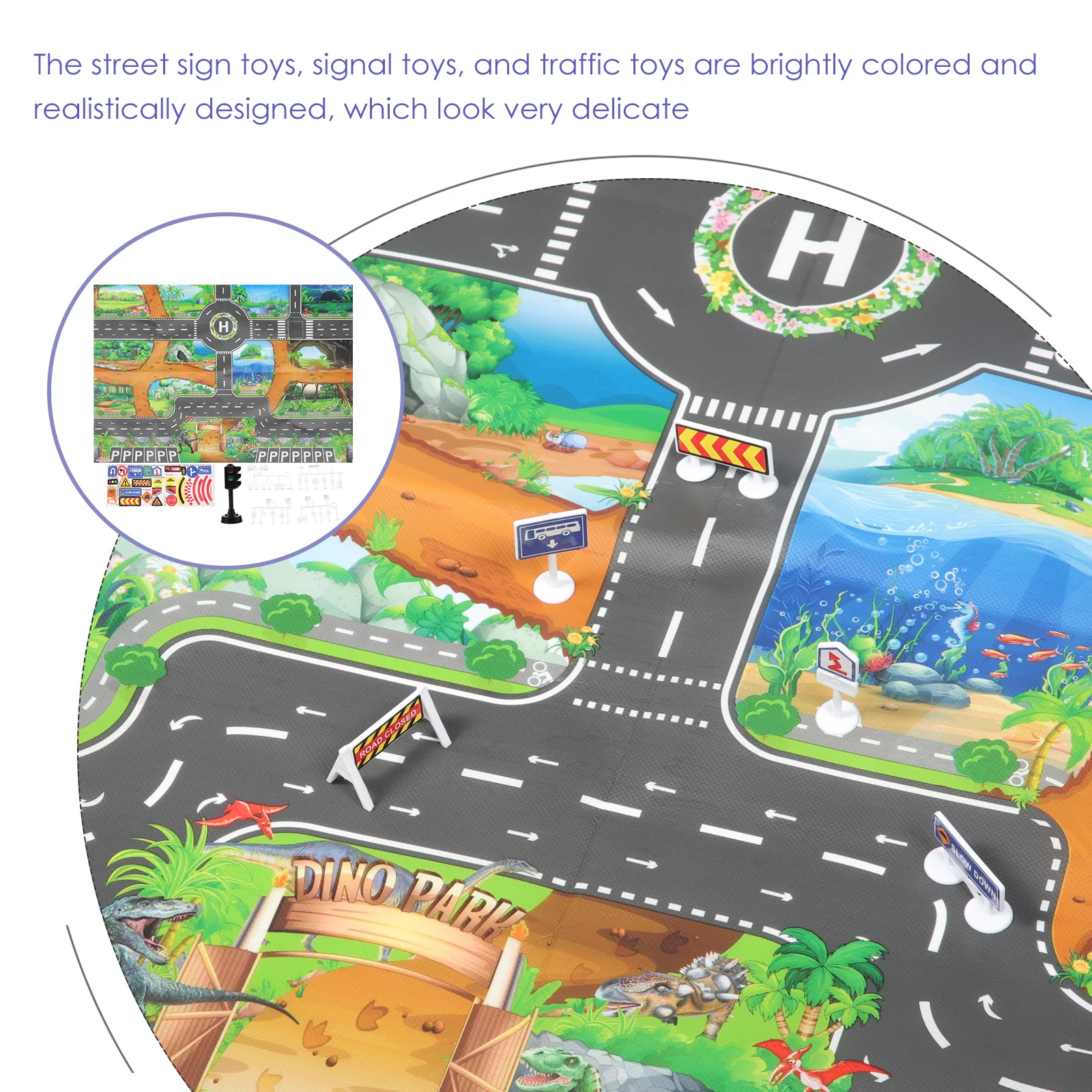 

1Set Traffic Scene Mat Colorful Mini Road Signs Play Set for Classroom Learning Kids Early Education Safe Street Signals