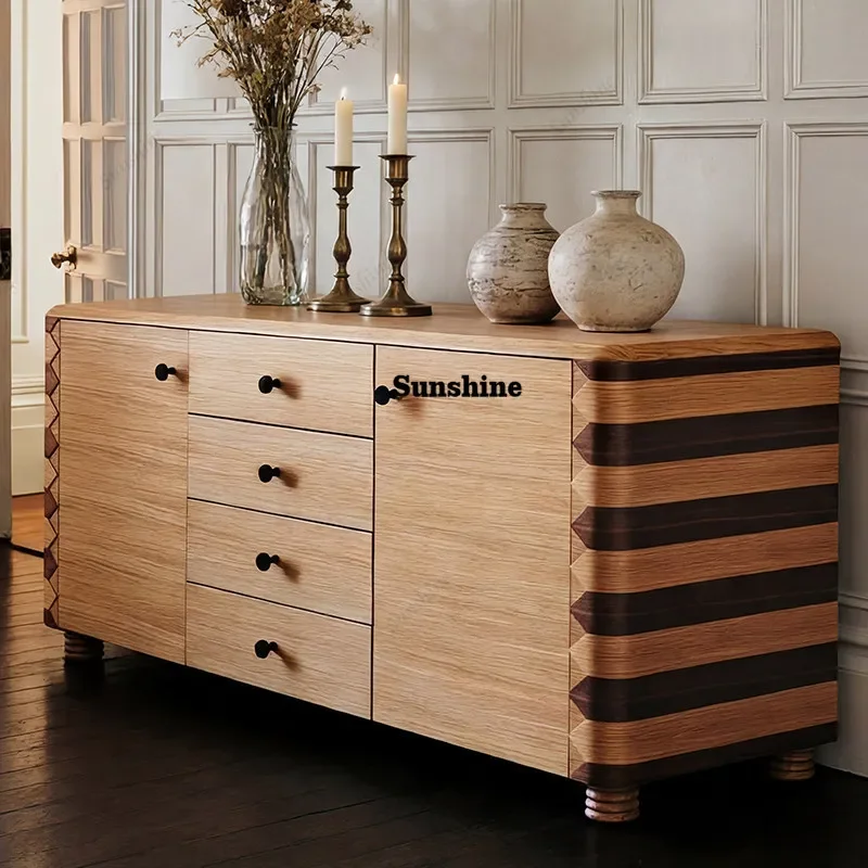 

French medieval solid wood dining side cabinet, living room against the wall, locker, entrance cabinet FT