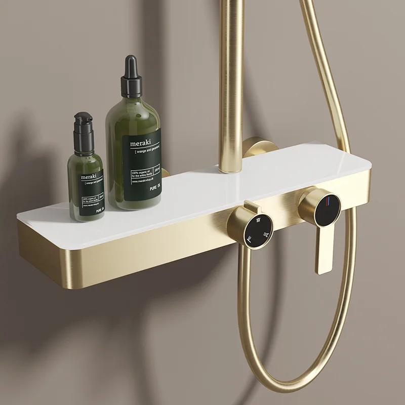 Pressurized all-copper shower and shower set, home anti-stain and water-saving, high-end three-function shower set