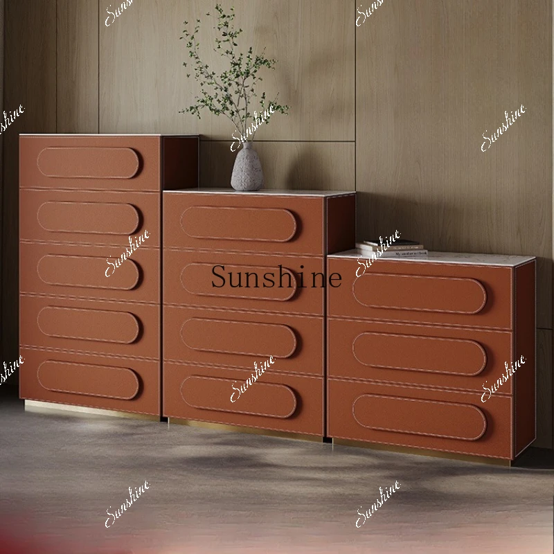 Italian modern light luxury rock slab multi-functional chest, saddle leather storage  FT